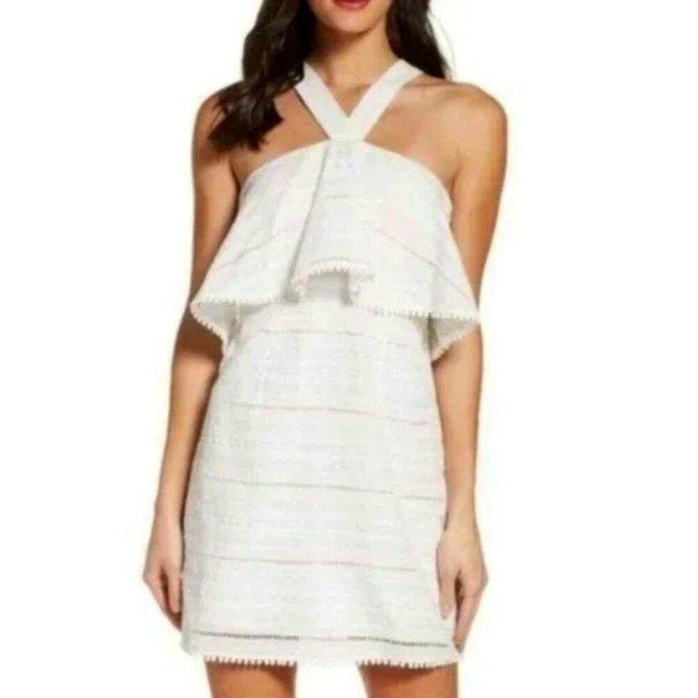 Foxiedox White Halter Style Eyelet Lace Mini Dress NWT Size XS